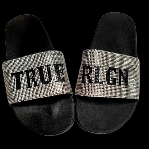 True religion rhinestone  slides- NEW Sz 10 - Picture 1 of 12